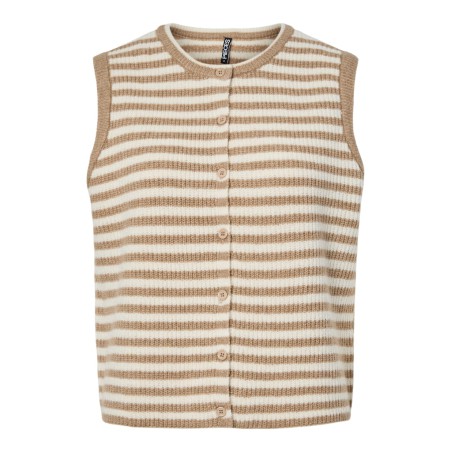PIECES Malou Stribet Vest Cardigan - Greige