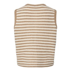 PIECES Malou Stribet Vest Cardigan - Greige