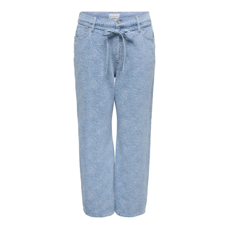 ONLY CARMAKOMA Gianna MW Straight Flower Jeans - Light Blue Denim