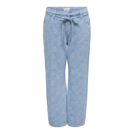 ONLY CARMAKOMA Gianna MW Straight Flower Jeans - Light Blue Denim