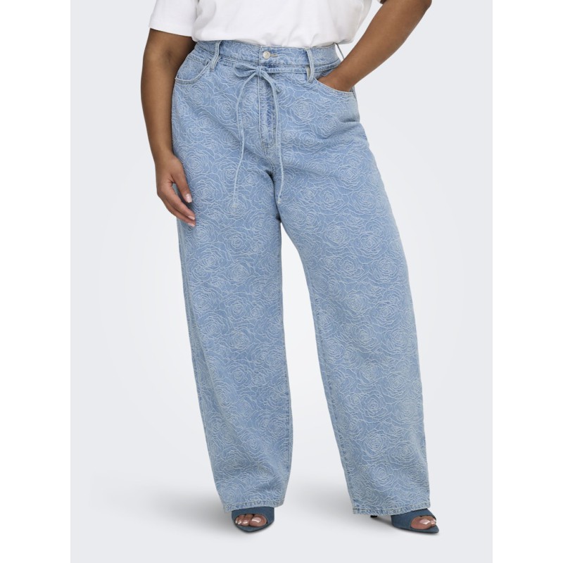 ONLY CARMAKOMA Gianna MW Straight Flower Jeans - Light Blue Denim