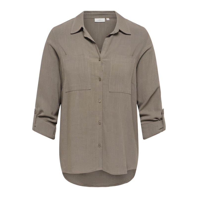 ONLY CARMAKOMA Siesta Yasmin L/S Hør Skjorte - Walnut