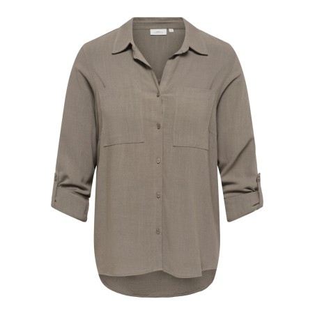 ONLY CARMAKOMA Siesta Yasmin L/S Hør Skjorte - Walnut