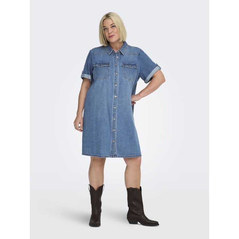 ONLY CARMAKOMA Lisa S/S Denim Kjole - Medium Blue Denim