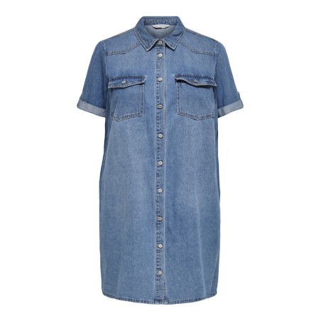 ONLY CARMAKOMA Lisa S/S Denim Kjole - Medium Blue Denim