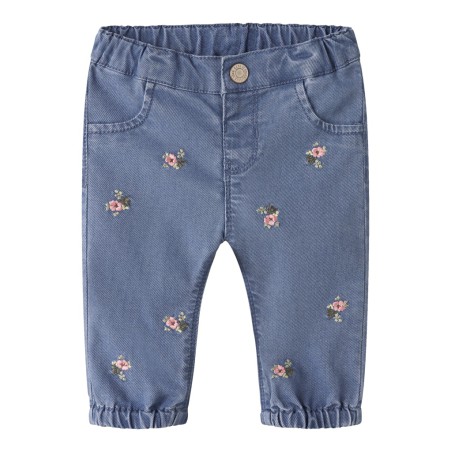NAME IT BABY Rose Broderede Jeans 5321 - Medium Blue Denim / Flower