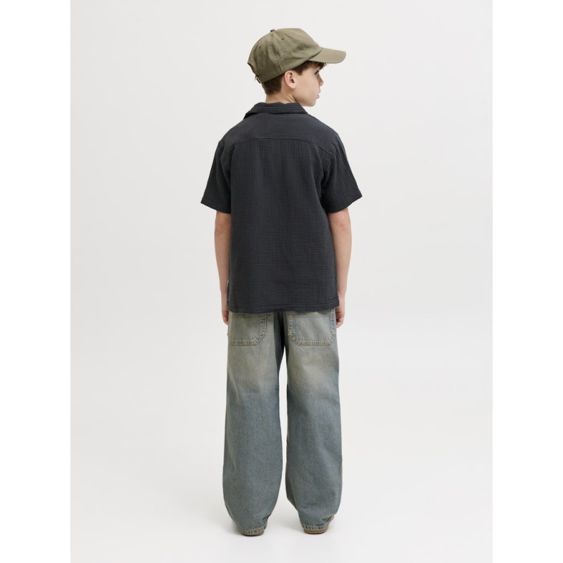 JACK & JONES Junior Nantucket Double Cloth S/S Skjorte - Sort