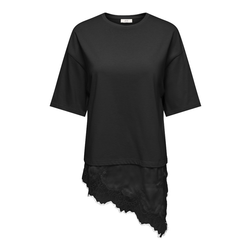 JDY Alma lace detail T-shirt - Black
