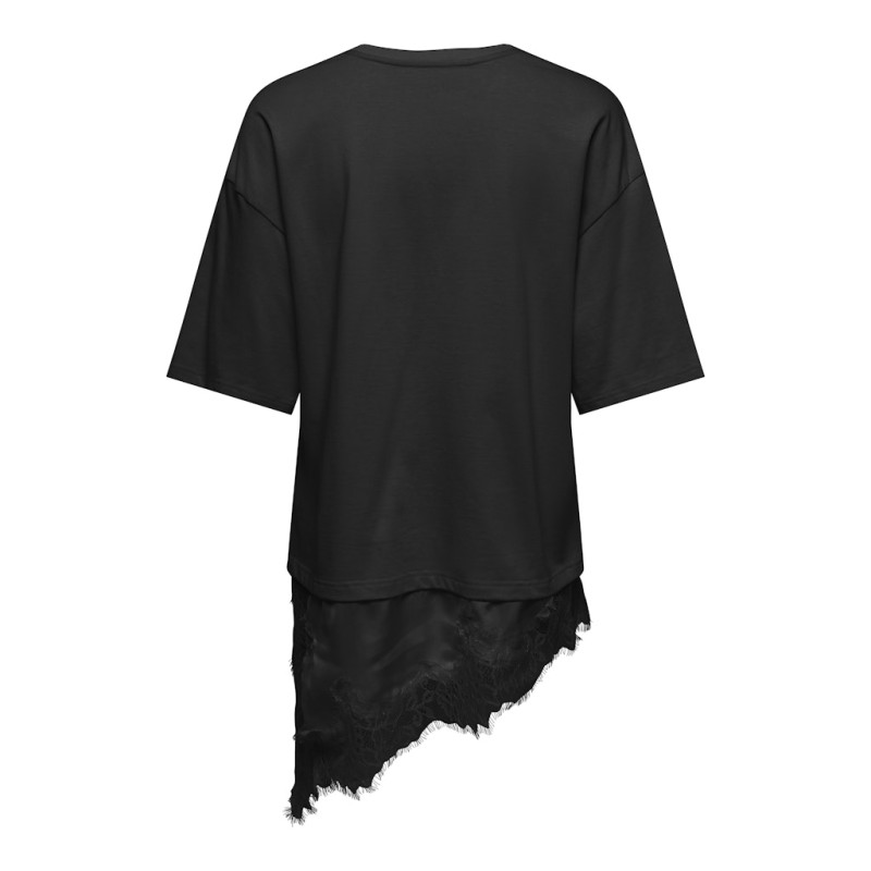 JDY Alma lace detail T-shirt - Black