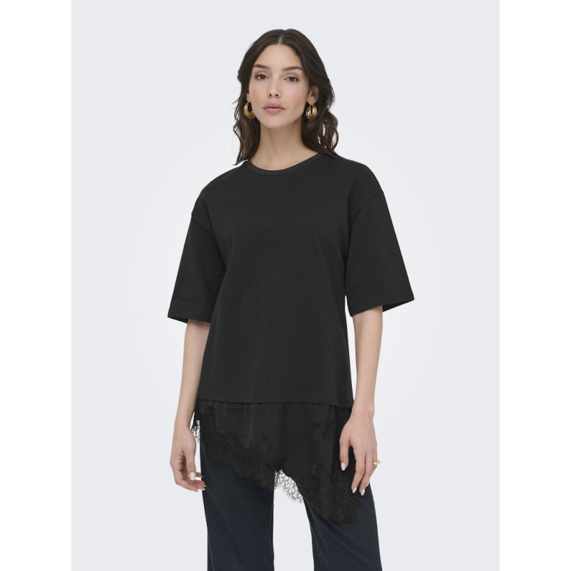 JDY Alma lace detail T-shirt - Black