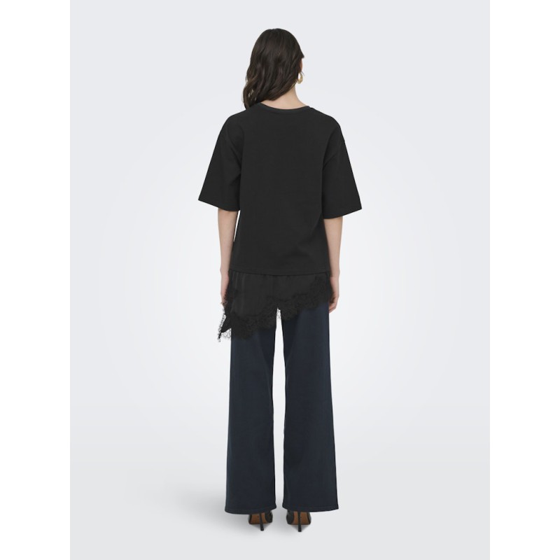 JDY Alma lace detail T-shirt - Black