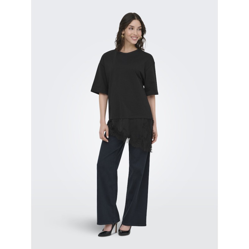 JDY Alma lace detail T-shirt - Black