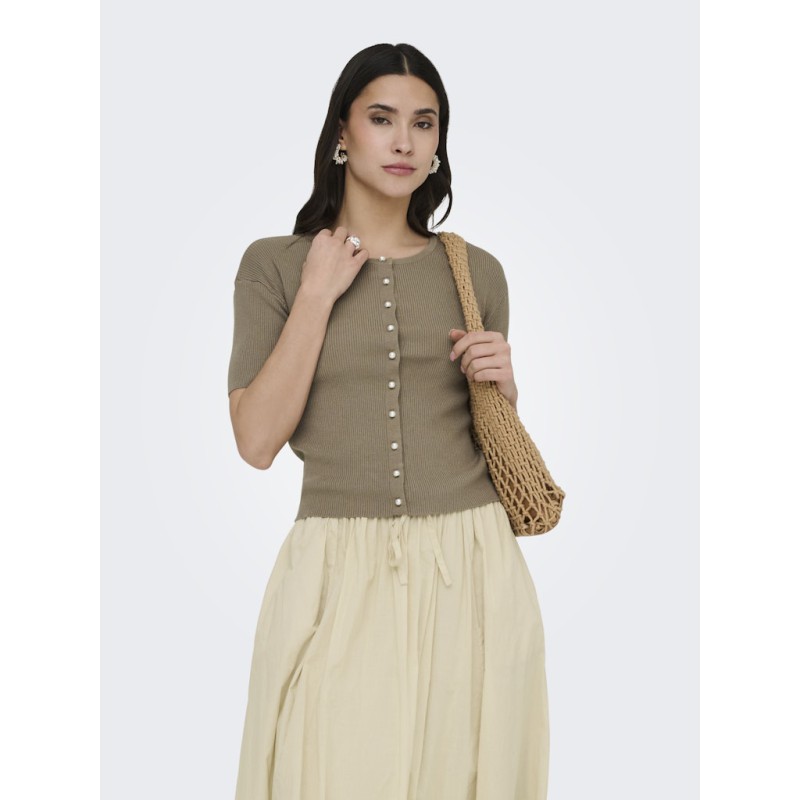 JDY Gaby 2/4 Perle Strik Cardigan - Greige