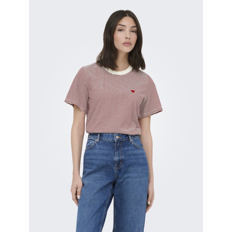 JDY Pisa S/S Print Top - Cloud Dancer / Rhubarb