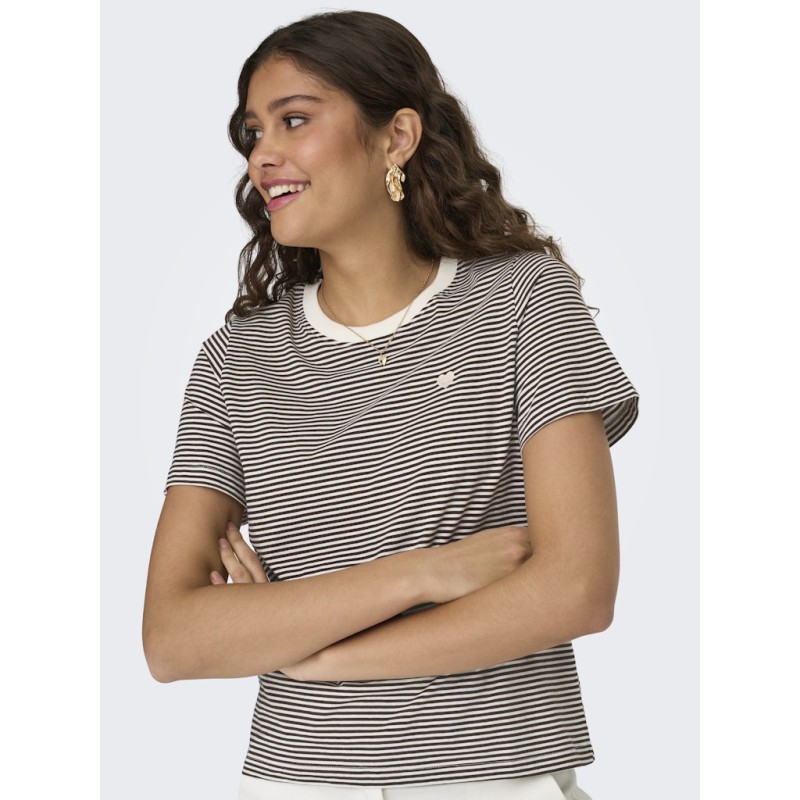 JDY Pisa S/S Print Top - Cloud Dancer / Chicory Coffee