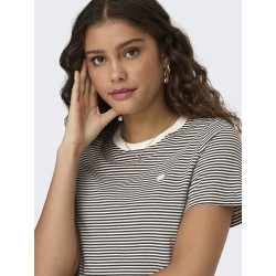 JDY Pisa S/S Print Top - Cloud Dancer / Chicory Coffee