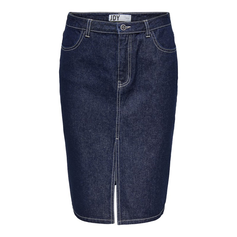 JDY Bella HW Midi Slit Nederdel - Dark Blue Denim