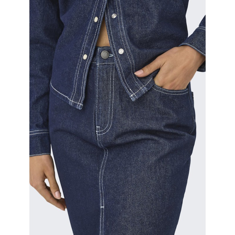 JDY Bella HW Midi Slit Nederdel - Dark Blue Denim