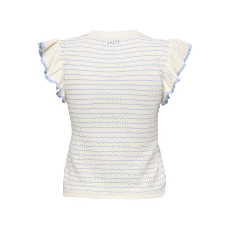 JDY Carice S/L Strik Top Med Flæser - Cloud Dancer / Powder Blue