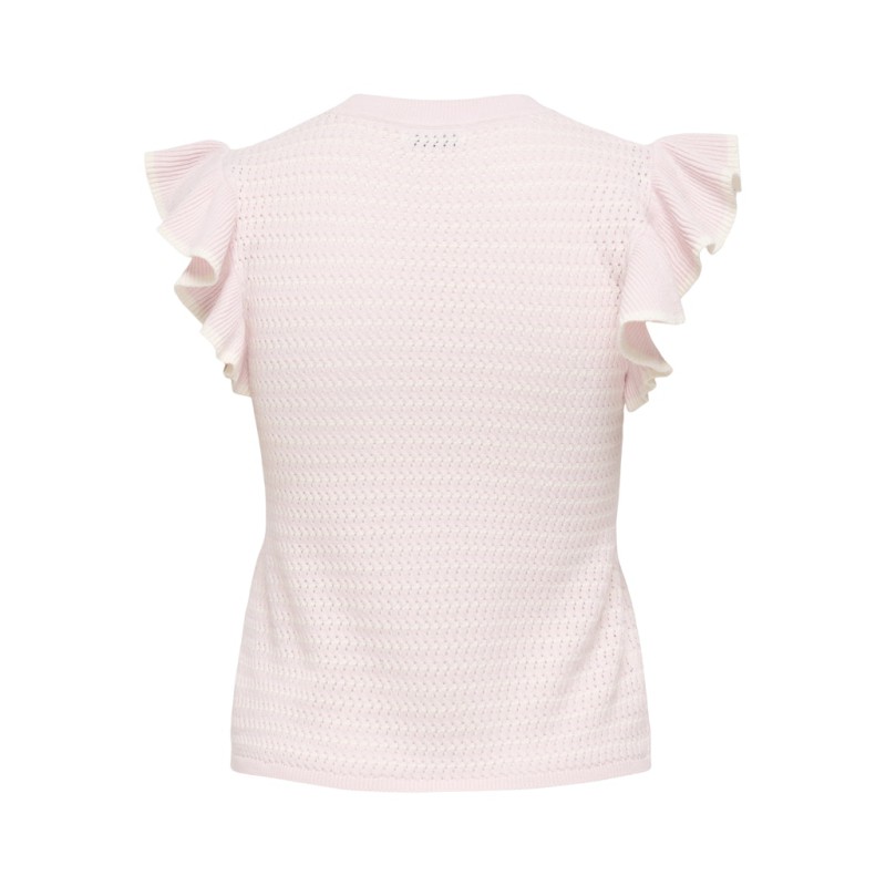 JDY Carice S/L Strik Top Med Flæser - Chalk Pink / Cloud Dancer