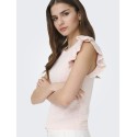 JDY Carice S/L Strik Top Med Flæser - Chalk Pink / Cloud Dancer