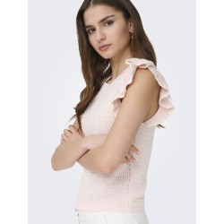 JDY Carice S/L Strik Top Med Flæser - Chalk Pink / Cloud Dancer