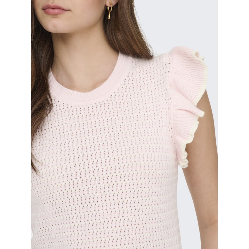 JDY Carice S/L Strik Top Med Flæser - Chalk Pink / Cloud Dancer