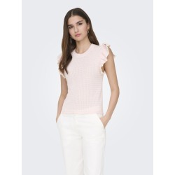 JDY Carice S/L Strik Top Med Flæser - Chalk Pink / Cloud Dancer