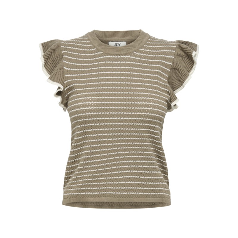 JDY Carice S/L Strik Top Med Flæser - Sepia Tint / Cloud Dancer