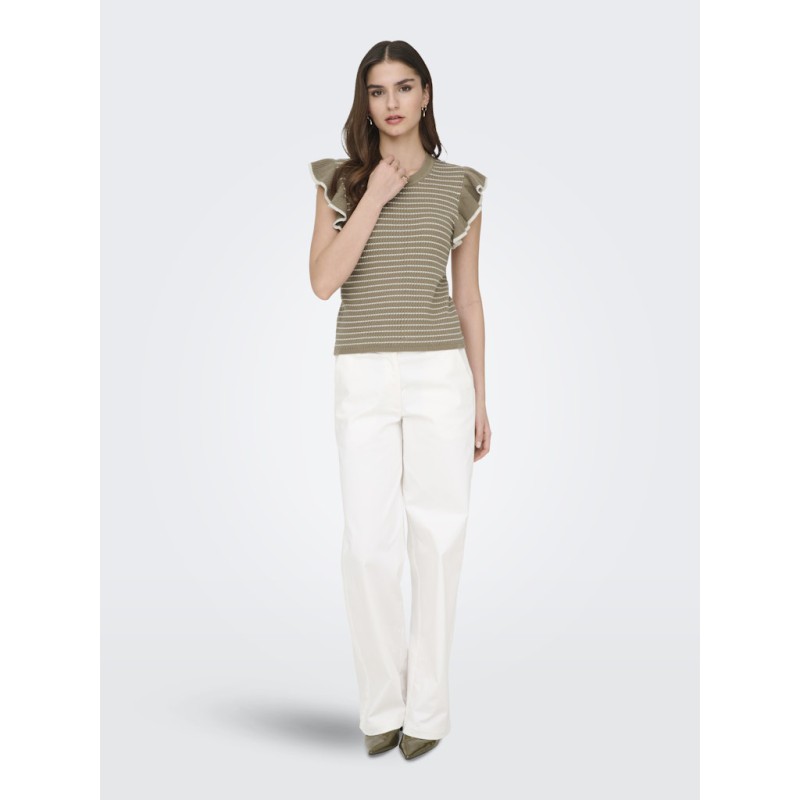 JDY Carice S/L Strik Top Med Flæser - Sepia Tint / Cloud Dancer