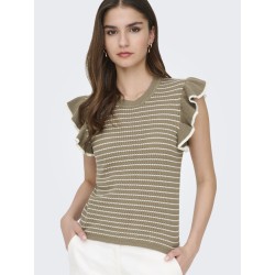 JDY Carice S/L Strik Top Med Flæser - Sepia Tint / Cloud Dancer