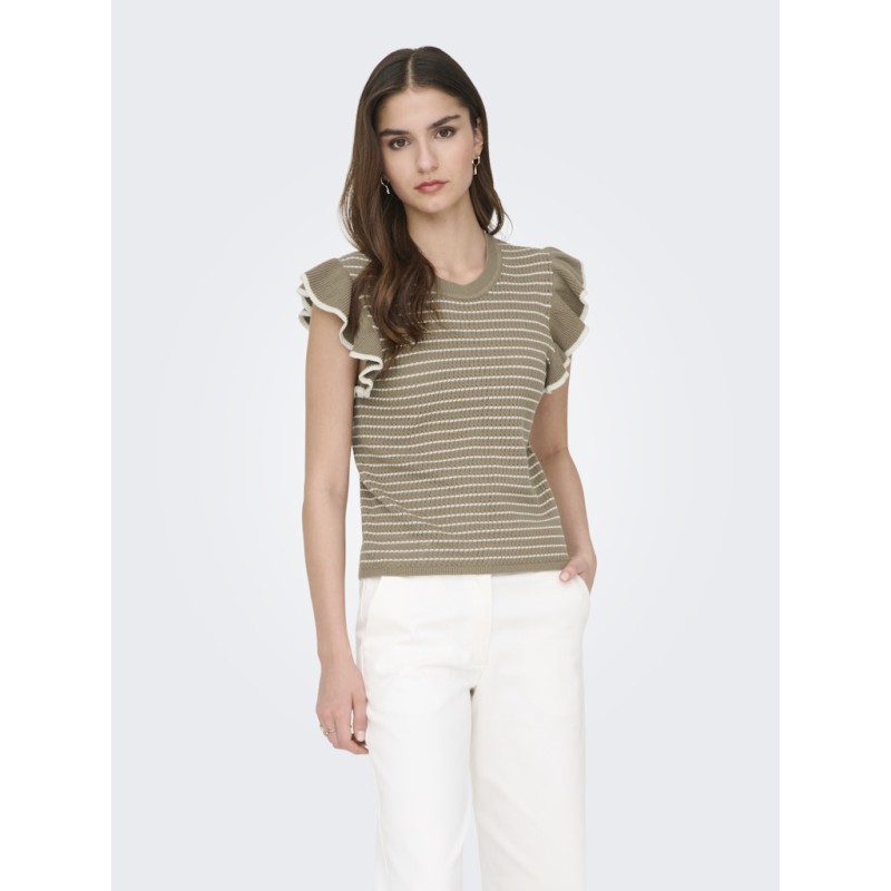 JDY Carice S/L Strik Top Med Flæser - Sepia Tint / Cloud Dancer