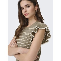 JDY Carice S/L Strik Top Med Flæser - Sepia Tint / Cloud Dancer