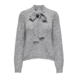 JDY Zoey Life Strik Pullover Med Sløjfe - Light Grey Melange