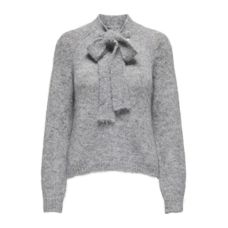 JDY Zoey Life Strik Pullover Med Sløjfe - Light Grey Melange