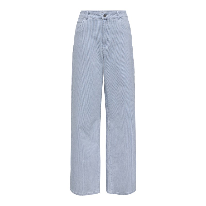 ONLY Rine MW Brede Stribet Bukser - Light Blue Denim