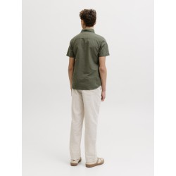 JACK & JONES Junior Breeze Hør S/S Skjorte - Dusty Olive
