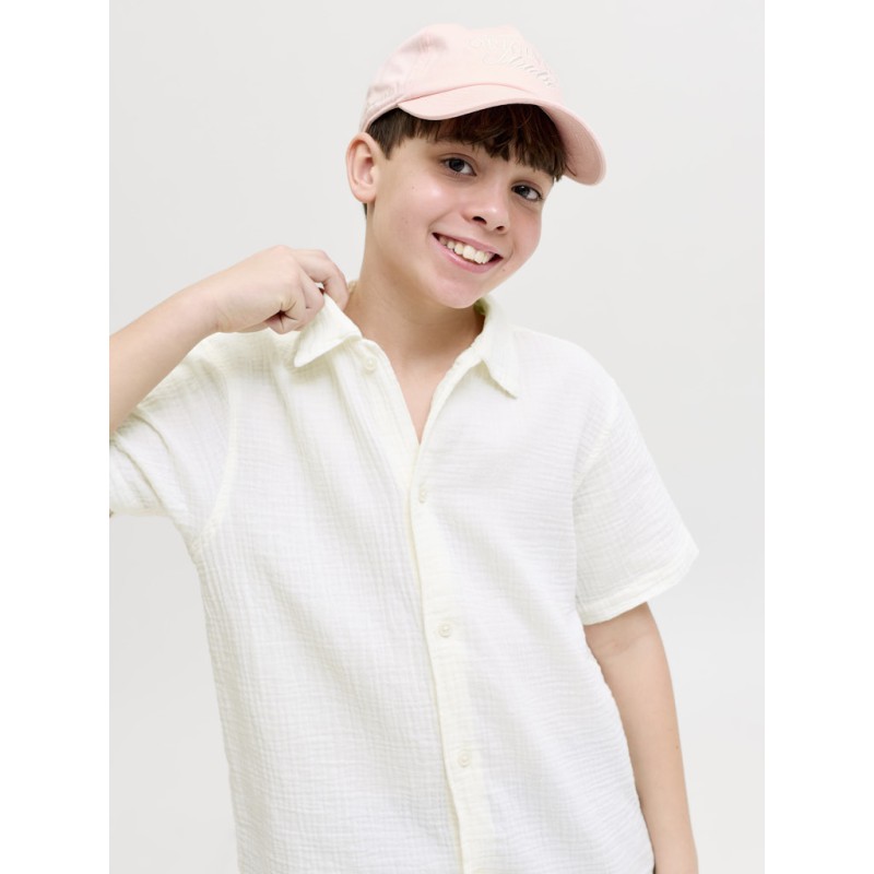 JACK & JONES Junior Nantucket Double Cloth S/S Skjorte - Cloud Dancer