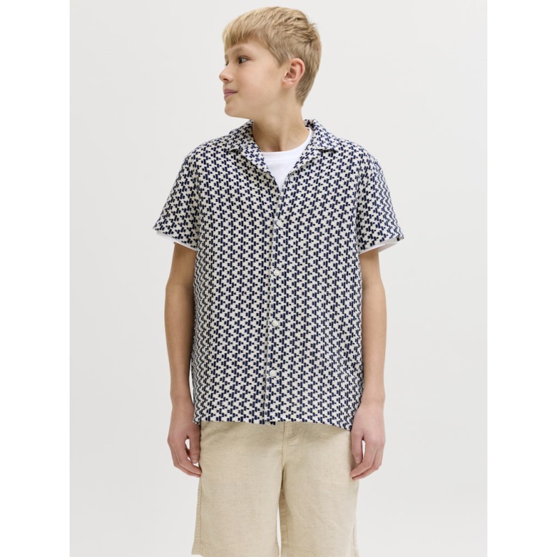 JACK & JONES Junior Montauk Crochet S/S Skjorte - Sky Captain