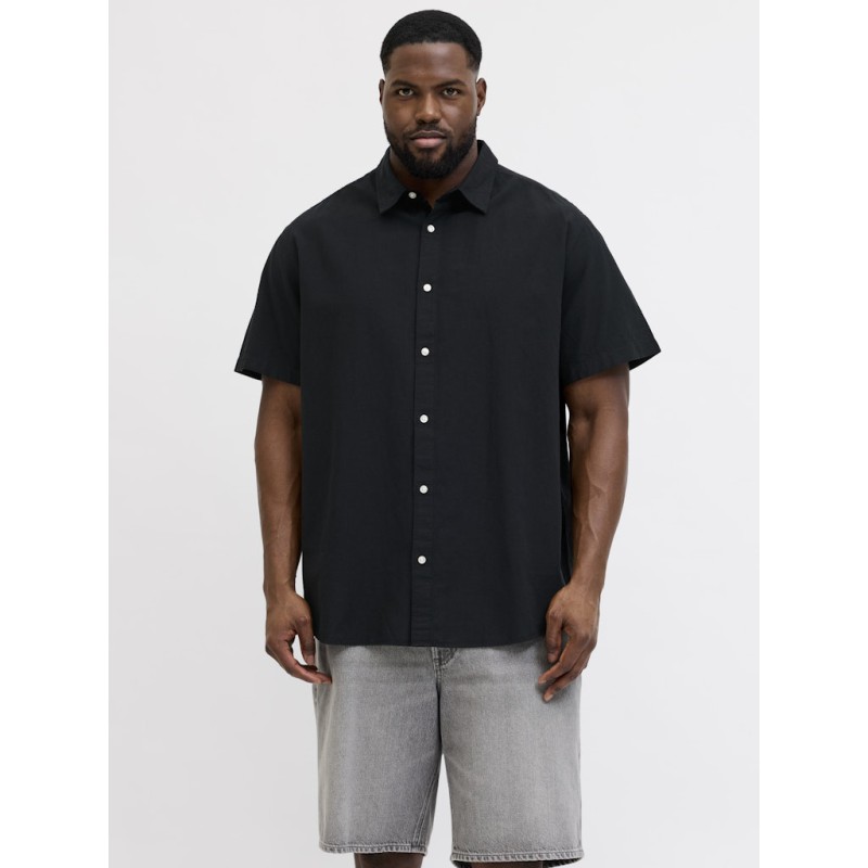 JACK & JONES Plus Breeze Hør S/S Skjorte - Sort
