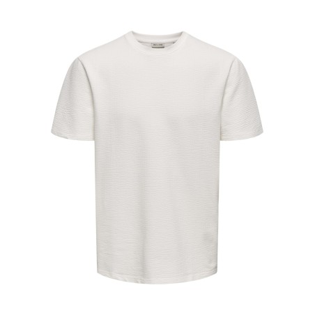 ONLY & SONS Kian Seersucker T-shirt - Cloud Dancer