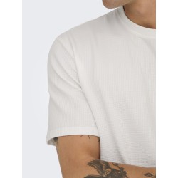 ONLY & SONS Kian Seersucker T-shirt - Cloud Dancer