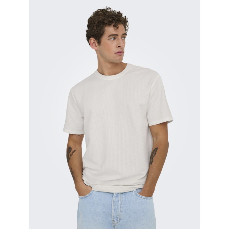 ONLY & SONS Kian Seersucker T-shirt - Cloud Dancer