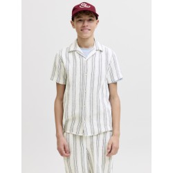 JACK & JONES JUNIOR Coba Stribet Resort Skjorte - Tea / Cloud Dancer