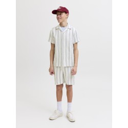 JACK & JONES JUNIOR Coba Stribet Resort Skjorte - Tea / Cloud Dancer