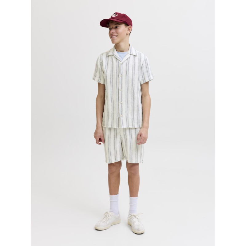 JACK & JONES JUNIOR Coba Stribet Resort Skjorte - Tea / Cloud Dancer