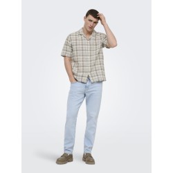 ONLY & SONS Caiden Ternet Hør S/S skjorte - Coffee Bean