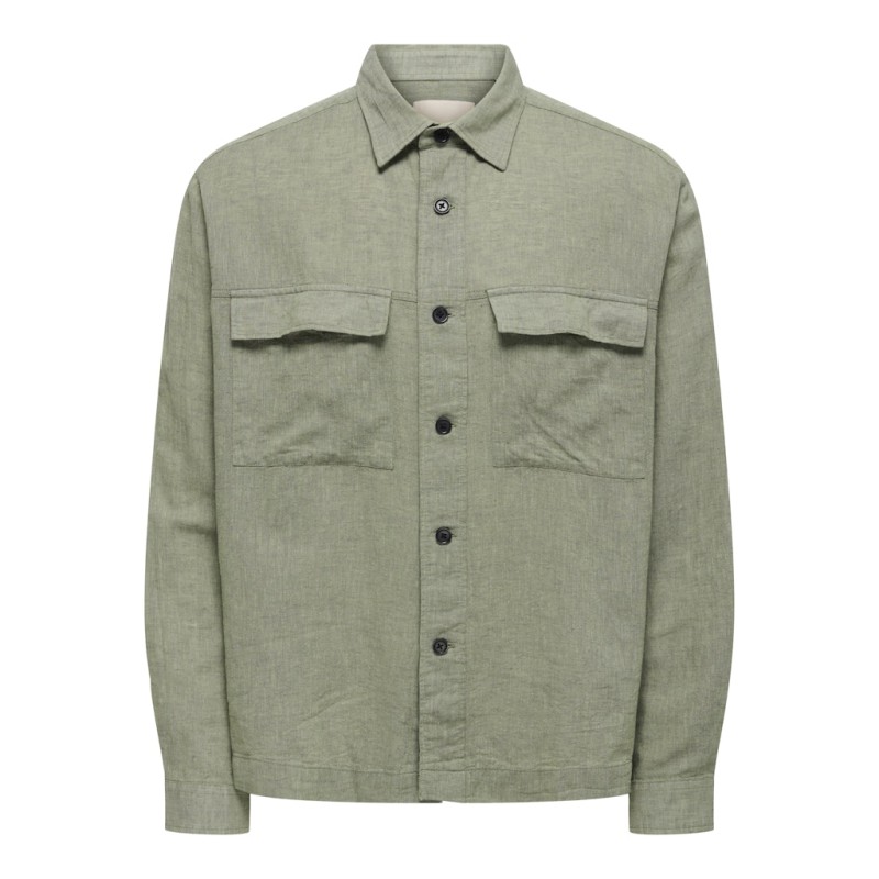 ONLY & SONS Caiden langærmet Hør Skjorte - Swamp