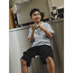 NAME IT Kids Denis Kortærmet Stribet Skjorte - Vintage Indigo