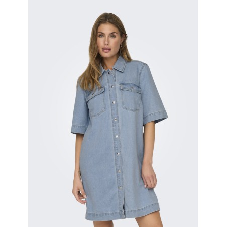 ONLY Belle Denim S/S Kjole - Light Blue Denim